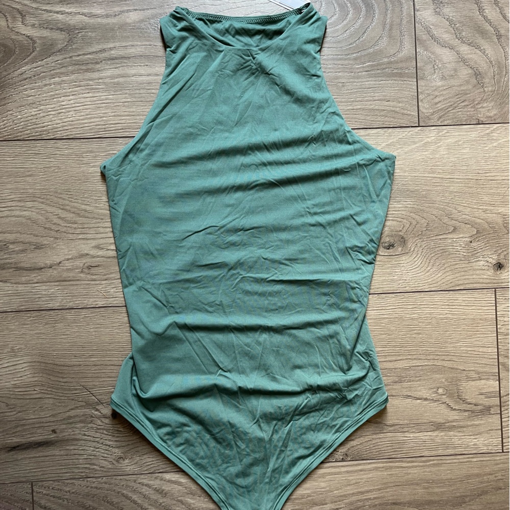 PINK Victoria's Secret Green High Neck Sleeveless Bodysuit